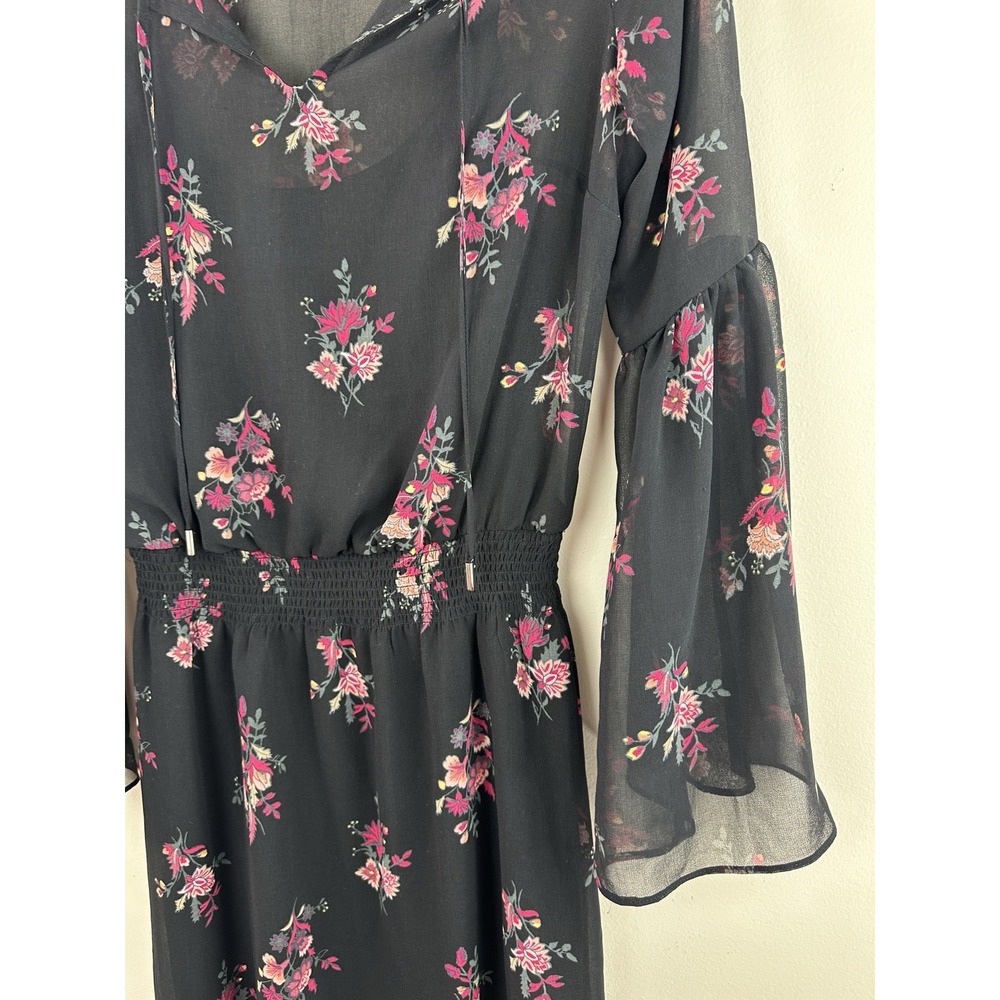 ✨2/$20 White House Black Market Floral Bell Sleeve Dress XS Dark Romantic *Flaw - Picture 4 of 13